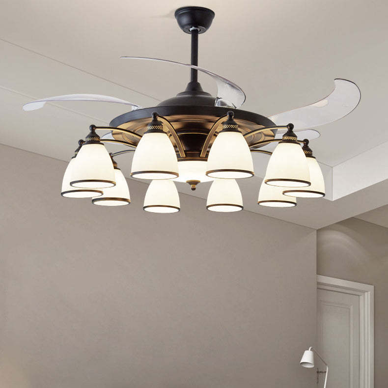 Chinese Iron Glass Acrylic Bell Ceiling Fan Light
