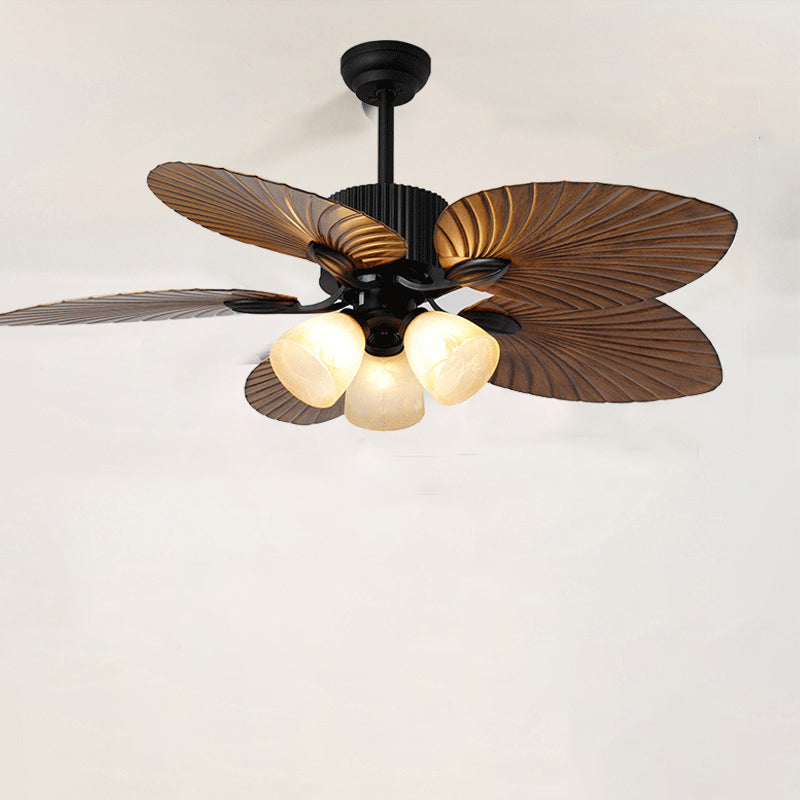 Retro Bell Palm-Leaf Ceiling Fan Light