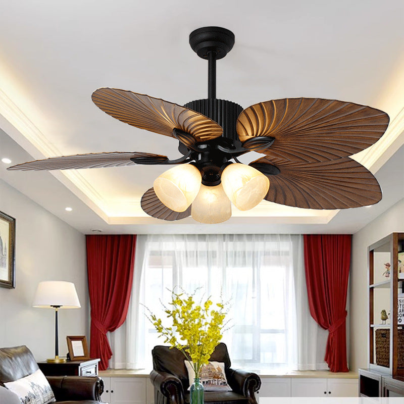 Retro Bell Palm-Leaf Ceiling Fan Light