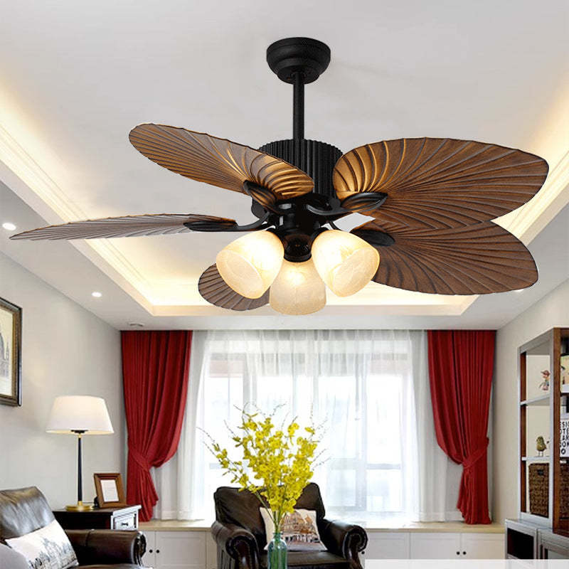 Retro Bell Palm-Leaf Ceiling Fan Light