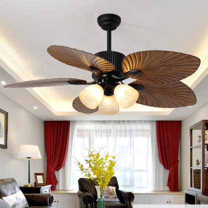 Retro Bell Palm-Leaf Ceiling Fan Light