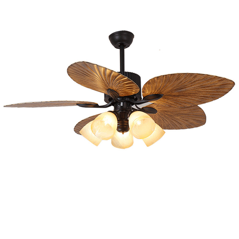 Retro Bell Palm-Leaf Ceiling Fan Light