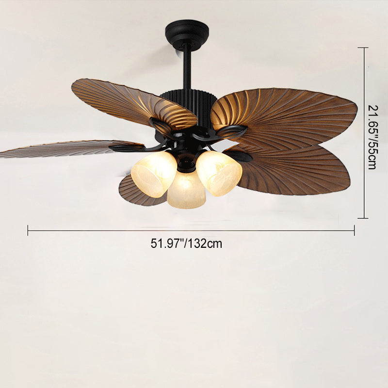 Retro Bell Palm-Leaf Ceiling Fan Light