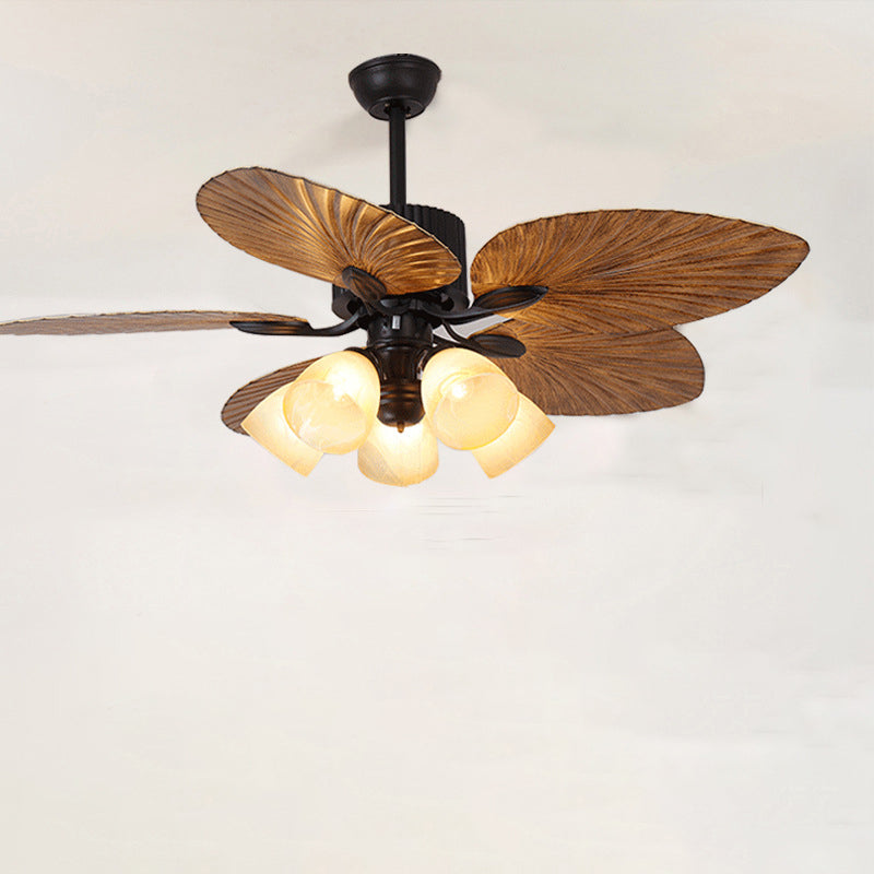 Retro Bell Palm-Leaf Ceiling Fan Light