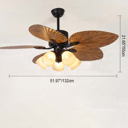 Retro Bell Palm-Leaf Ceiling Fan Light