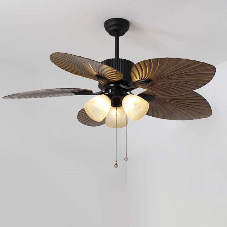 Retro Bell Palm-Leaf Ceiling Fan Light