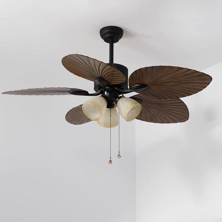 Retro Bell Palm-Leaf Ceiling Fan Light