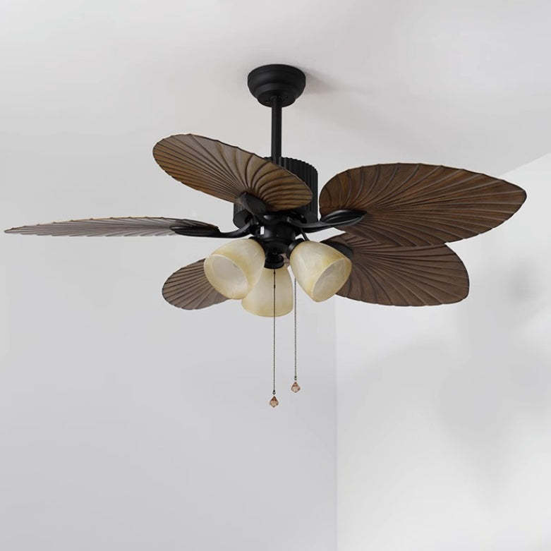 Retro Bell Palm-Leaf Ceiling Fan Light