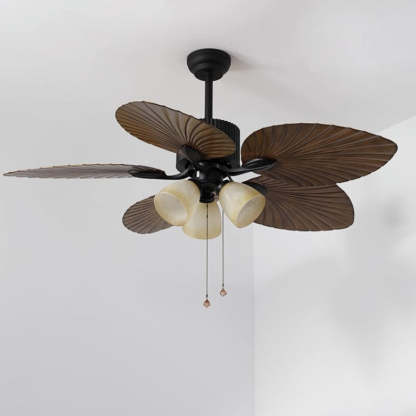 Retro Bell Palm-Leaf Ceiling Fan Light