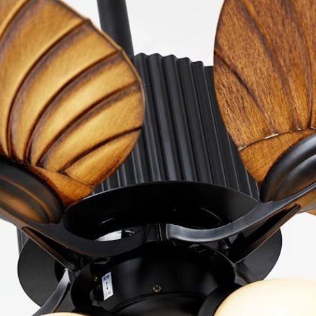 Retro Bell Palm-Leaf Ceiling Fan Light