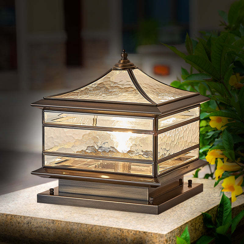 Chinese Solar Copper Frosted Glass Cylinder Landscape Light