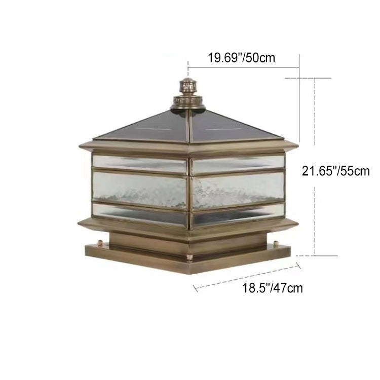 Chinese Solar Copper Frosted Glass Cylinder Landscape Light
