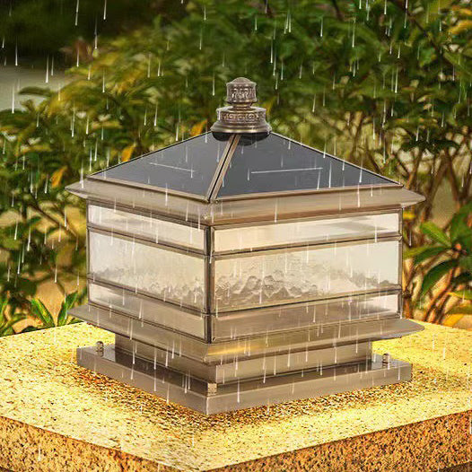 Chinese Solar Copper Frosted Glass Cylinder Landscape Light