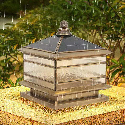 Chinese Solar Copper Frosted Glass Cylinder Landscape Light