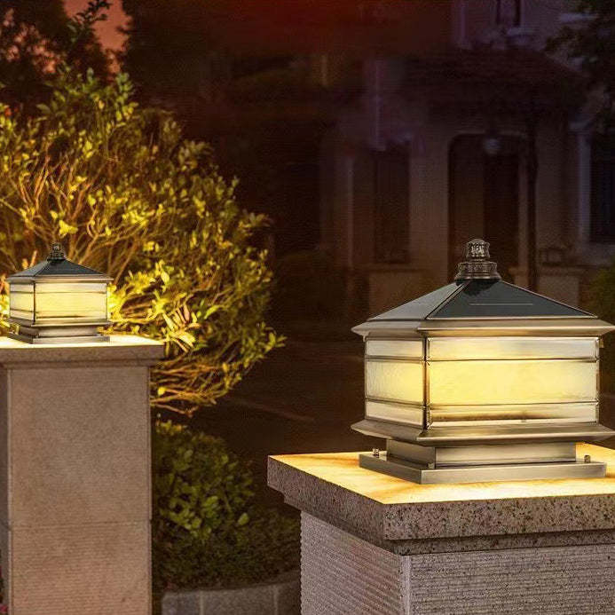 Chinese Solar Copper Frosted Glass Cylinder Landscape Light