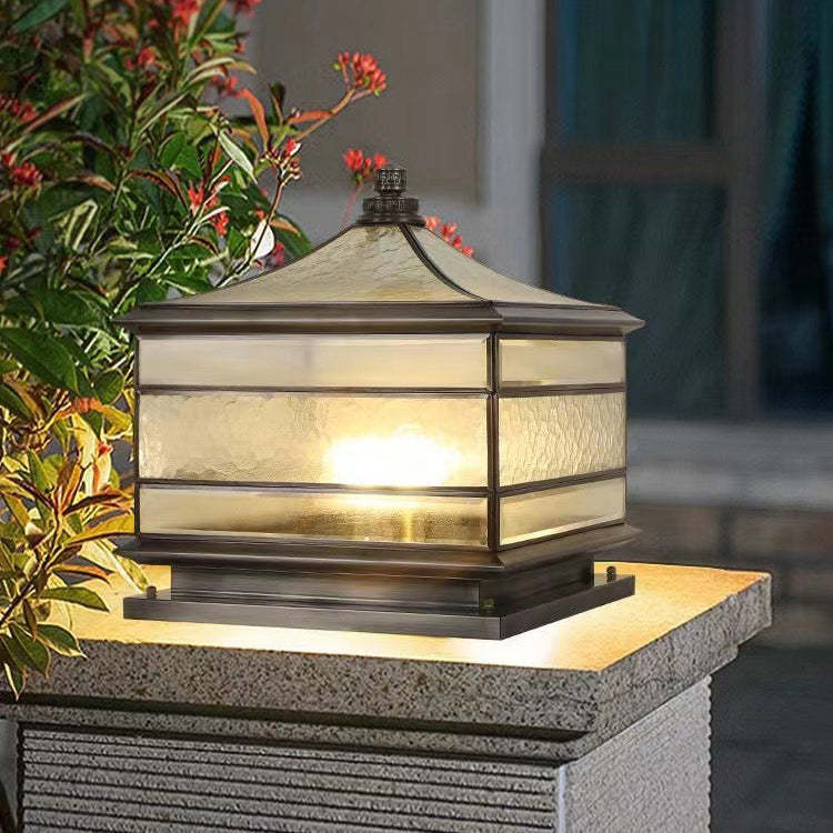 Chinese Solar Copper Frosted Glass Cylinder Landscape Light