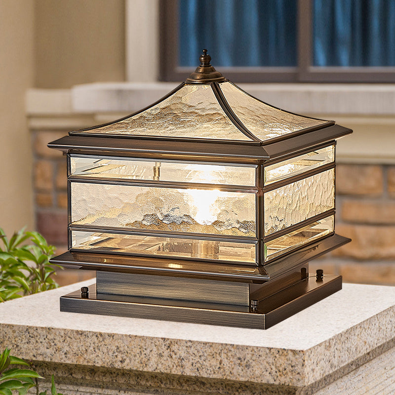 Chinese Solar Copper Frosted Glass Cylinder Landscape Light