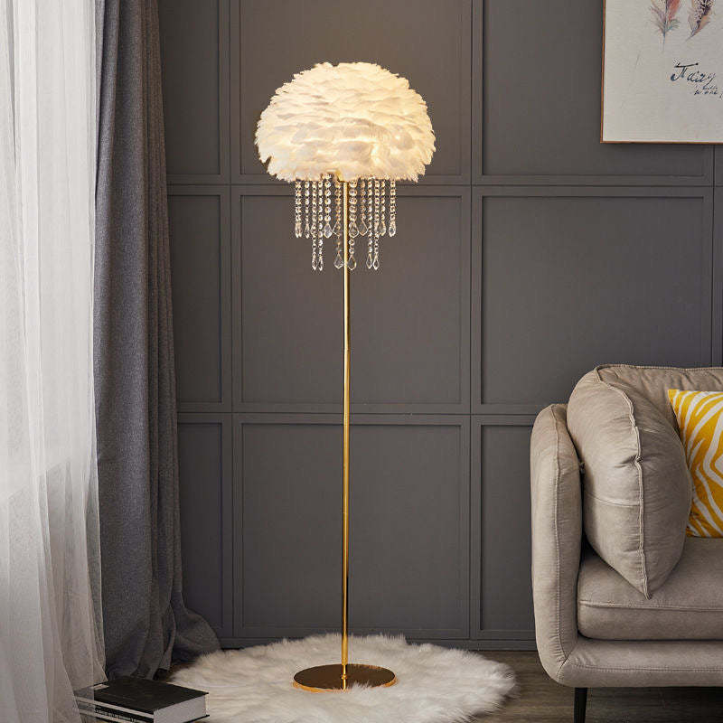Nordic Iron Feather Crystal Floor Lamp — B / White / 110V-120V For US/CA