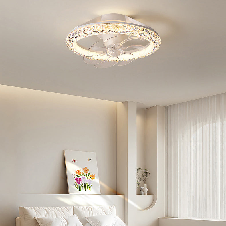Modern Iron Acrylic Round LED Semi-Flush Fan Light