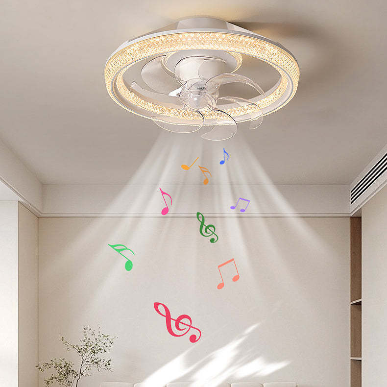 Modern Iron Acrylic Round LED Semi-Flush Fan Light