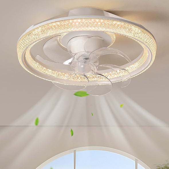 Modern Iron Acrylic Round LED Semi-Flush Fan Light