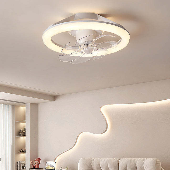 Modern Iron Acrylic Round LED Semi-Flush Fan Light