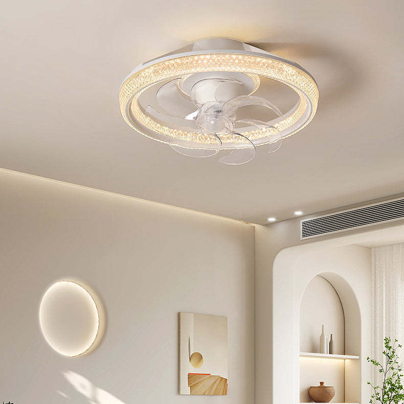 Modern Iron Acrylic Round LED Semi-Flush Fan Light