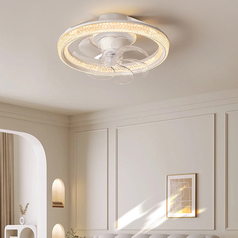 Modern Iron Acrylic Round LED Semi-Flush Fan Light