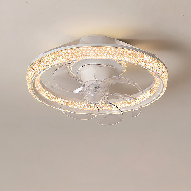Modern Iron Acrylic Round LED Semi-Flush Fan Light