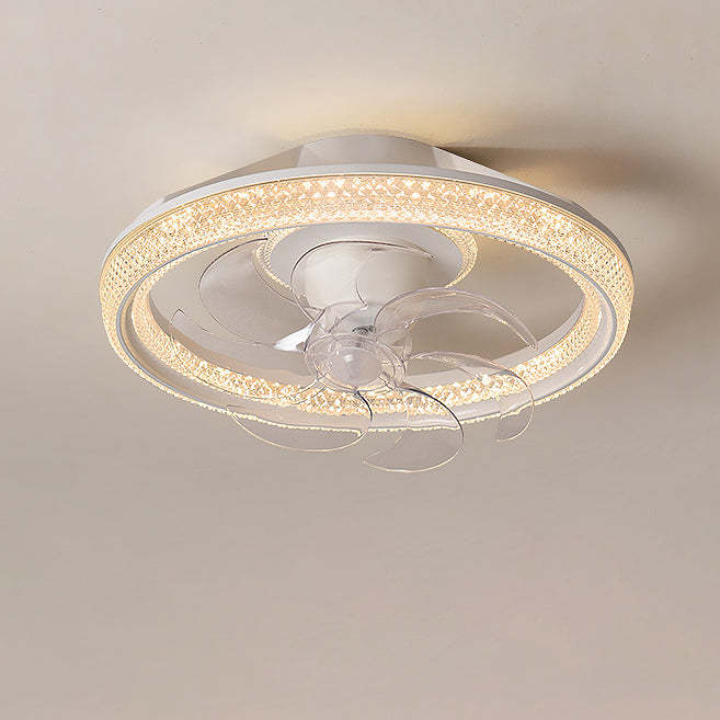 Modern Iron Acrylic Round LED Semi-Flush Fan Light