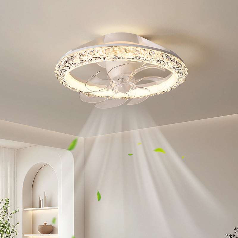 Modern Iron Acrylic Round LED Semi-Flush Fan Light