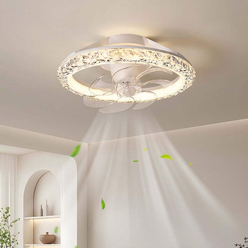Modern Iron Acrylic Round LED Semi-Flush Fan Light