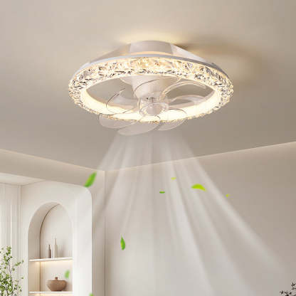 Modern Iron Acrylic Round LED Semi-Flush Fan Light