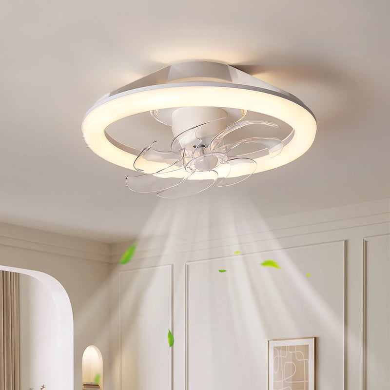 Modern Iron Acrylic Round LED Semi-Flush Fan Light