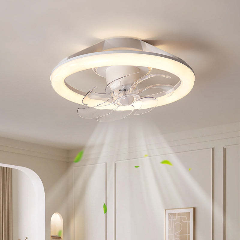 Modern Iron Acrylic Round LED Semi-Flush Fan Light