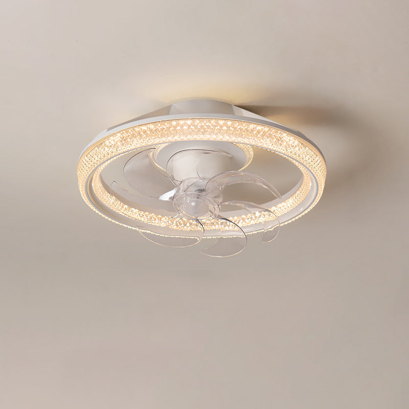 Modern Iron Acrylic Round LED Semi-Flush Fan Light