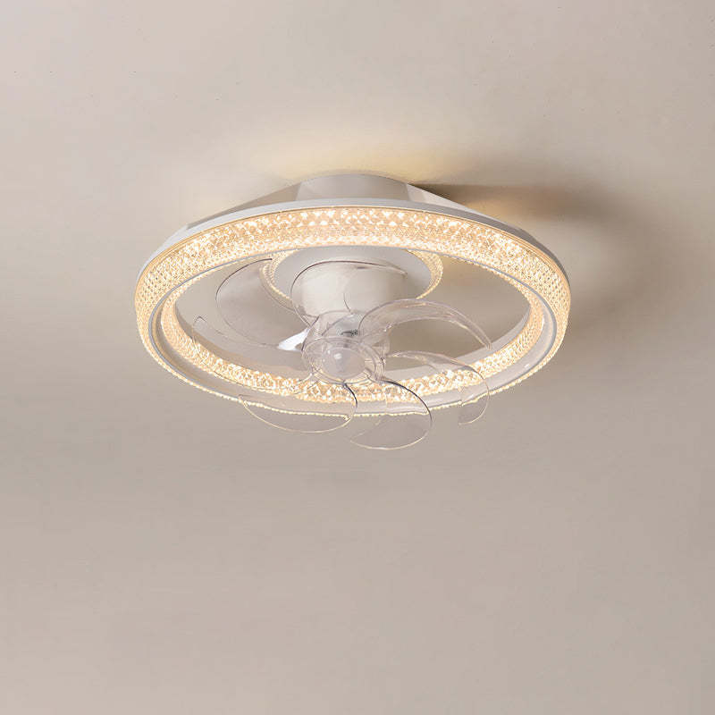 Modern Iron Acrylic Round LED Semi-Flush Fan Light