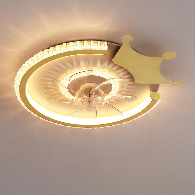Modern Crown Flush Mount Ceiling Fan Light