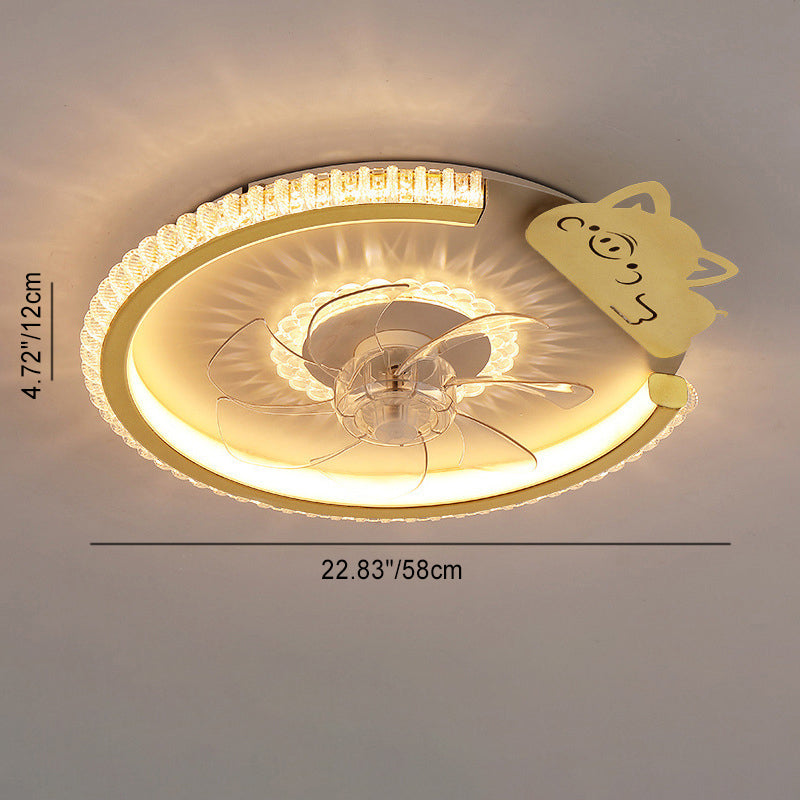 Modern Crown Flush Mount Ceiling Fan Light
