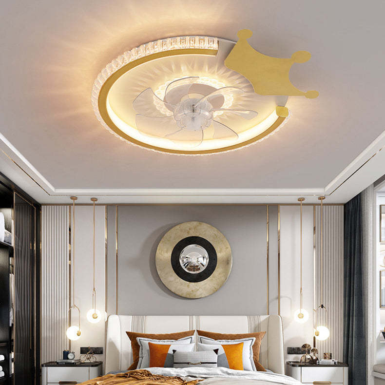 Modern Crown Flush Mount Ceiling Fan Light