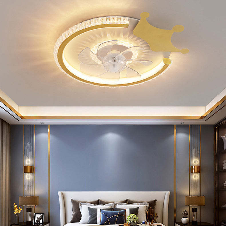 Modern Crown Flush Mount Ceiling Fan Light