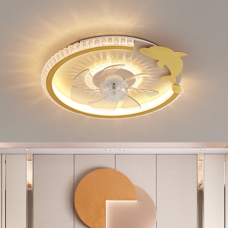 Modern Crown Flush Mount Ceiling Fan Light