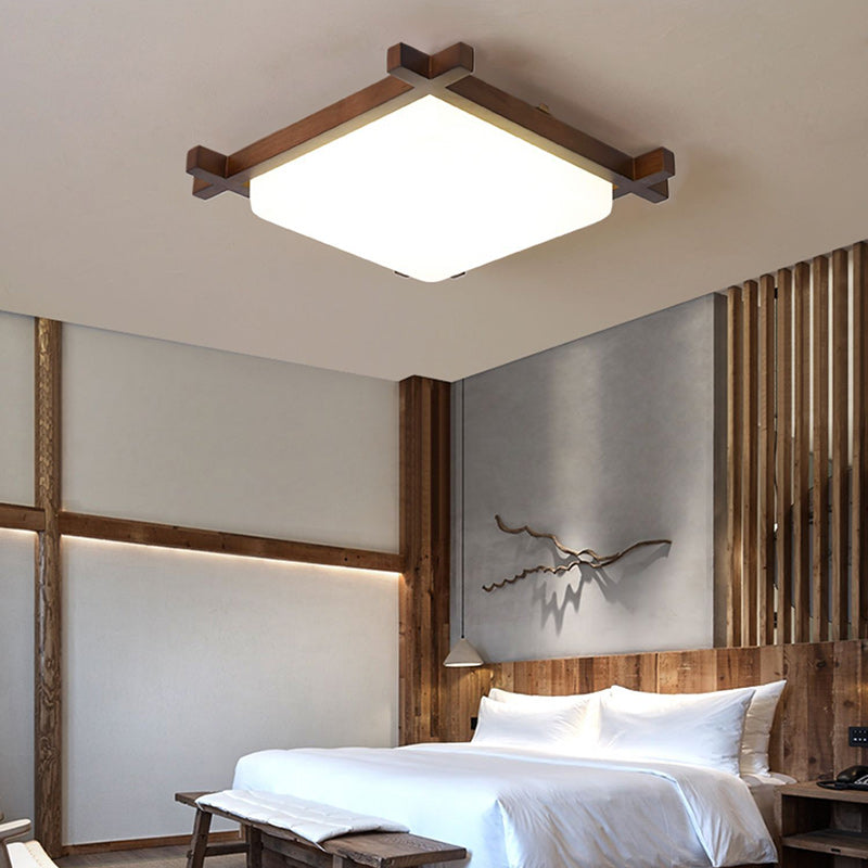 Japanese rubberwood square acrylic flush mount lighting — Small (12"H / Warm White (3000K) / 220V-240V (UK/AU