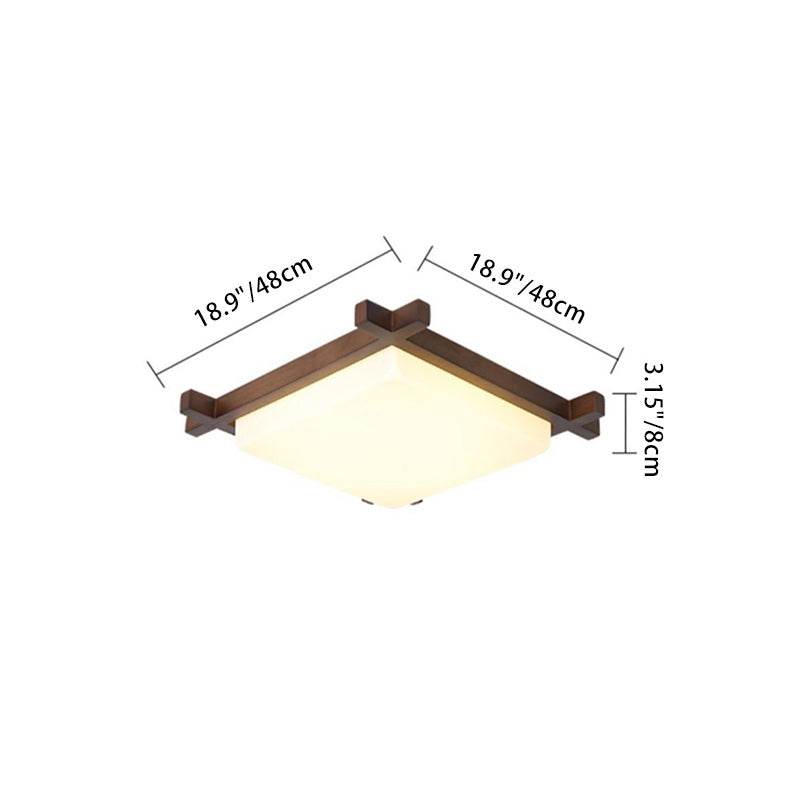 Japanese Square Rubberwood Acrylic LED Flush Mount Light