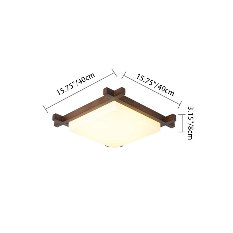 Japanese Square Rubberwood Acrylic LED Flush Mount Light