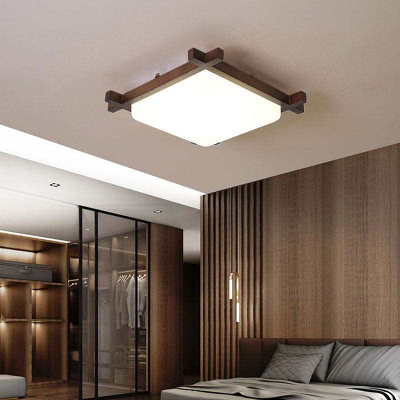 Japanese Square Rubberwood Acrylic LED Flush Mount Light