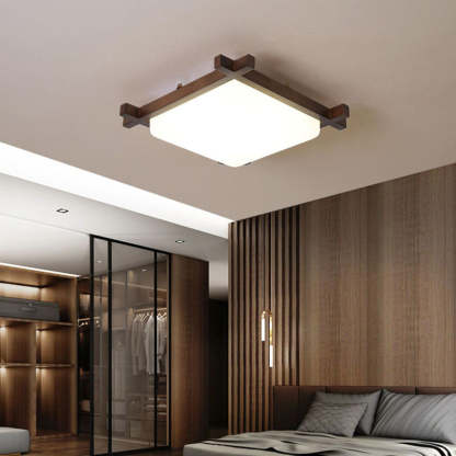 Japanese Square Rubberwood Acrylic LED Flush Mount Light