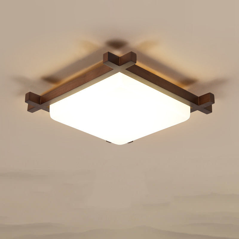 Japanese Square Rubberwood Acrylic LED Flush Mount Light