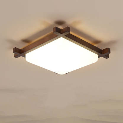 Japanese Square Rubberwood Acrylic LED Flush Mount Light
