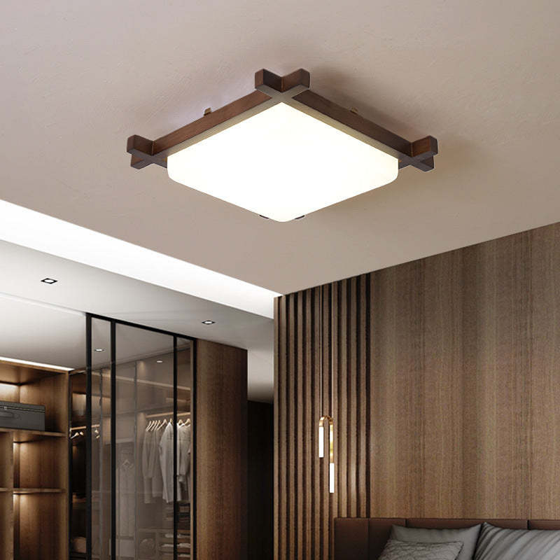 Japanese Square Rubberwood Acrylic LED Flush Mount Light